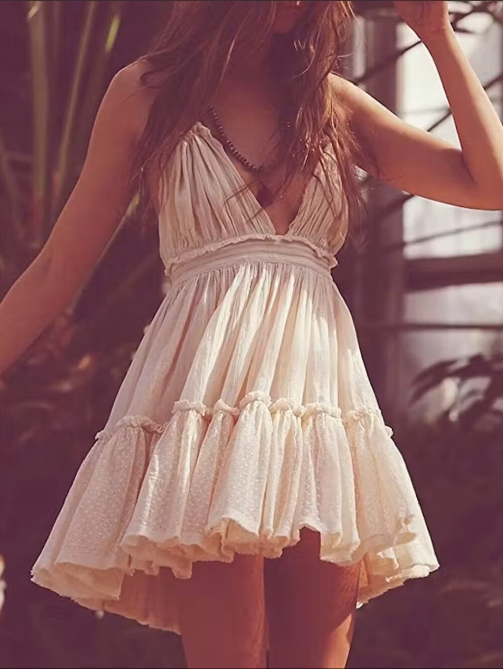 NWT Free People Cream Cotton Ruffle Dress XS